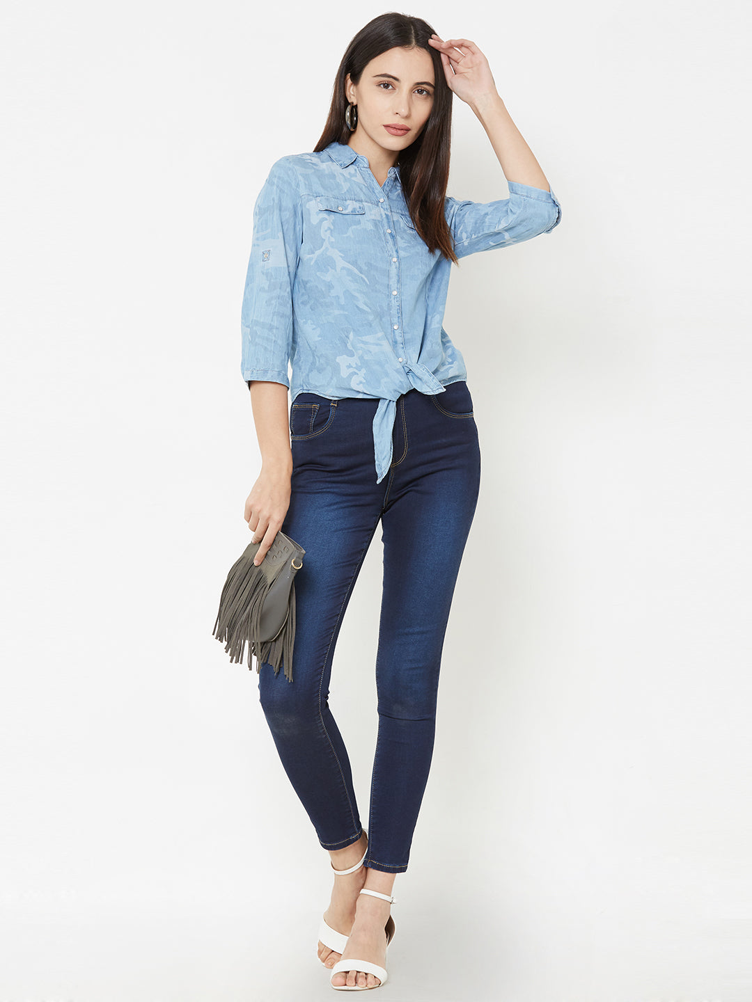 Women Blue Crop Shirt