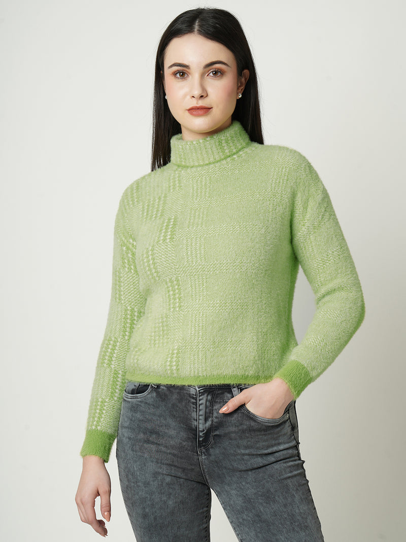Women Mint Green Solid Full Length Sweaters & Sweatshirts