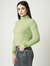 Women Mint Green Solid Full Length Sweaters & Sweatshirts