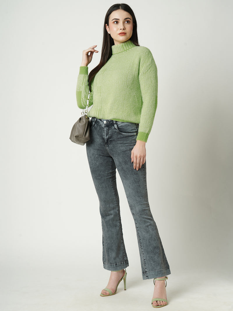 Women Mint Green Solid Full Length Sweaters & Sweatshirts