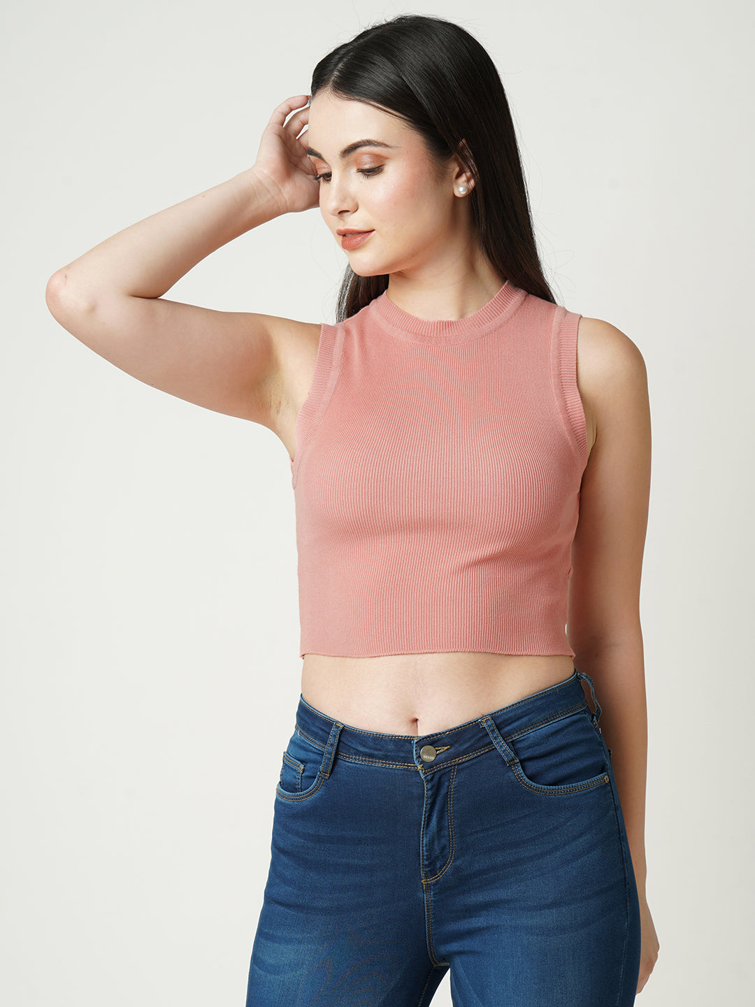 Women Peach Flat Knit Top
