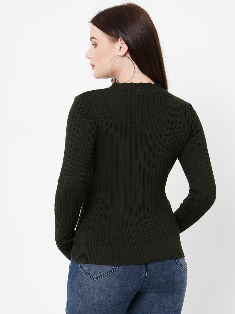 Women Olive Solid Full Length Sweaters & Sweatshirts