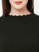 Women Olive Solid Full Length Sweaters & Sweatshirts