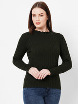 Women Olive Solid Full Length Sweaters & Sweatshirts