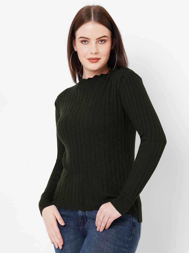 Women Olive Solid Full Length Sweaters & Sweatshirts
