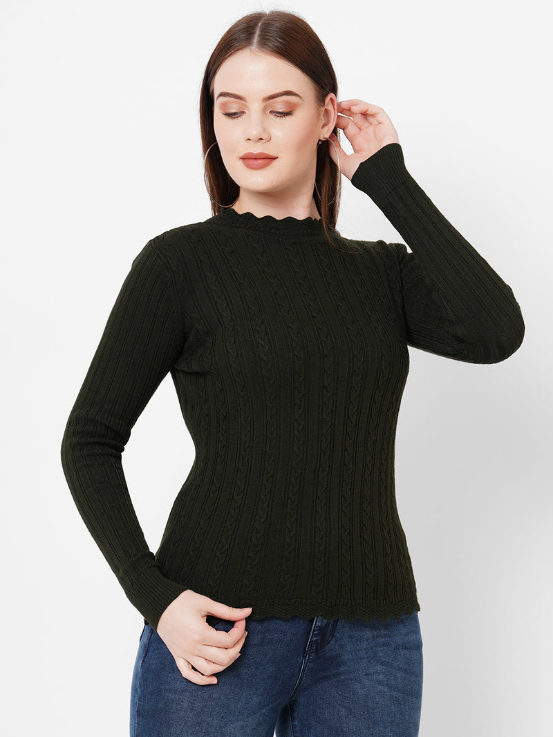 Women Olive Solid Full Length Sweaters & Sweatshirts