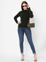 Women Olive Solid Full Length Sweaters & Sweatshirts