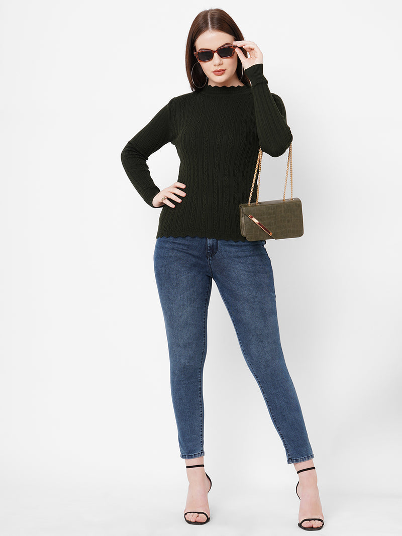 Women Olive Solid Full Length Sweaters & Sweatshirts