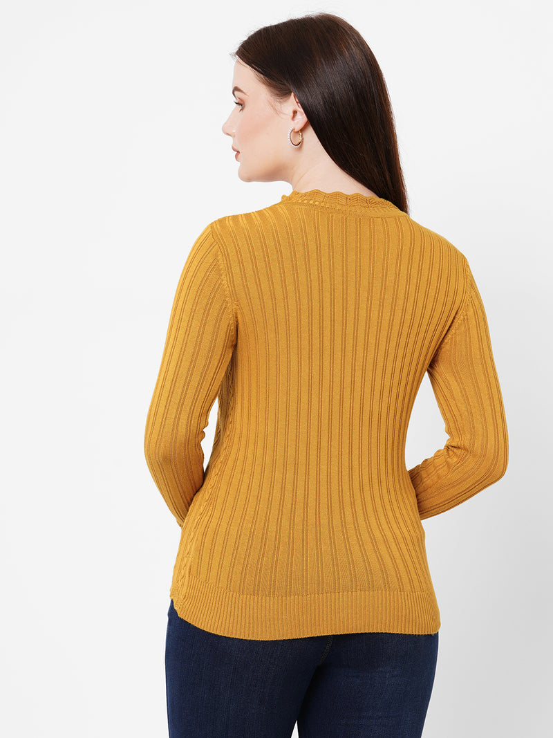 Women Honey Mustard Solid Full Length Sweaters & Sweatshirts