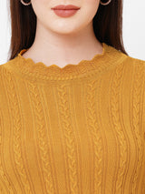 Women Honey Mustard Solid Full Length Sweaters & Sweatshirts