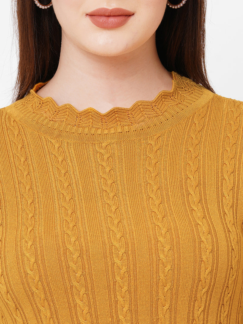 Women Honey Mustard Solid Full Length Sweaters & Sweatshirts