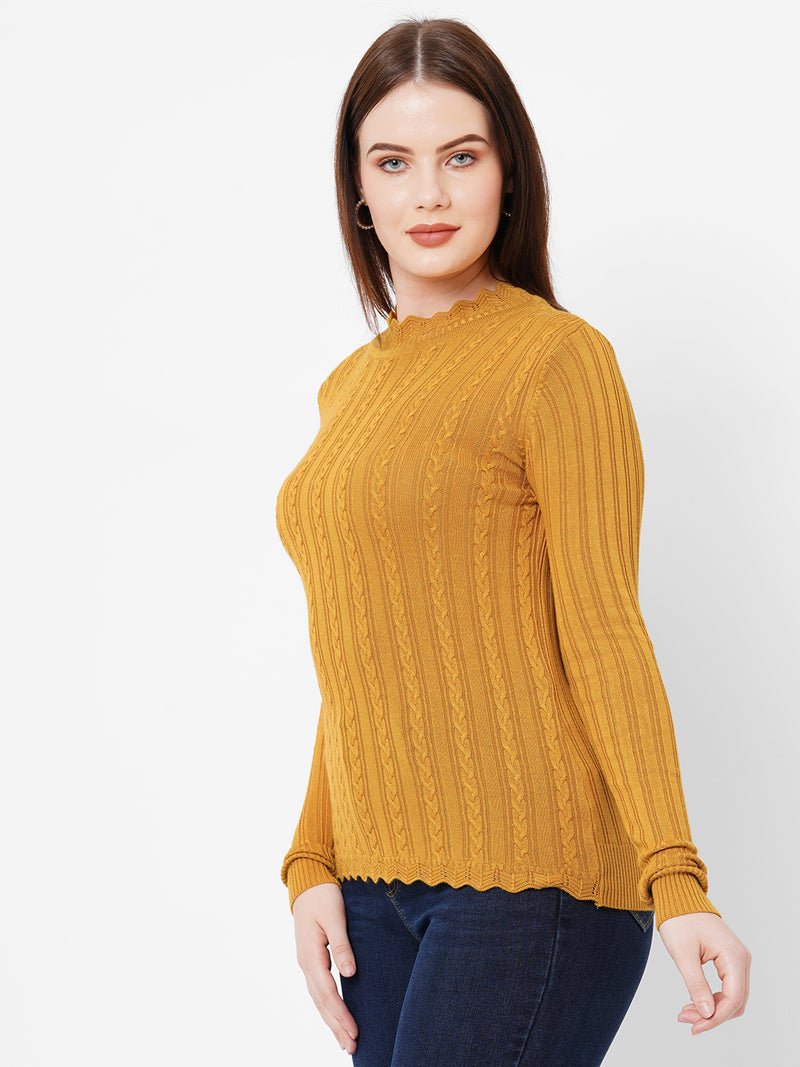 Women Honey Mustard Solid Full Length Sweaters & Sweatshirts