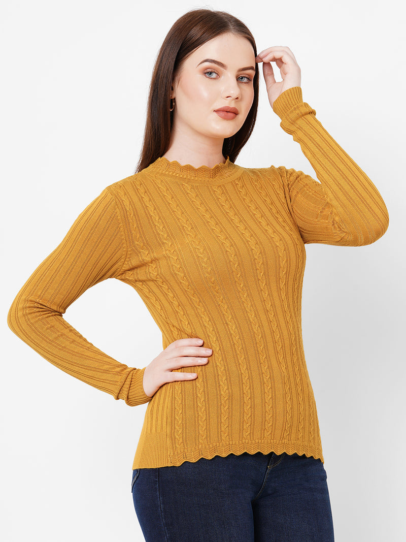 Women Honey Mustard Solid Full Length Sweaters & Sweatshirts