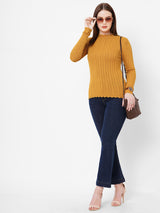 Women Honey Mustard Solid Full Length Sweaters & Sweatshirts