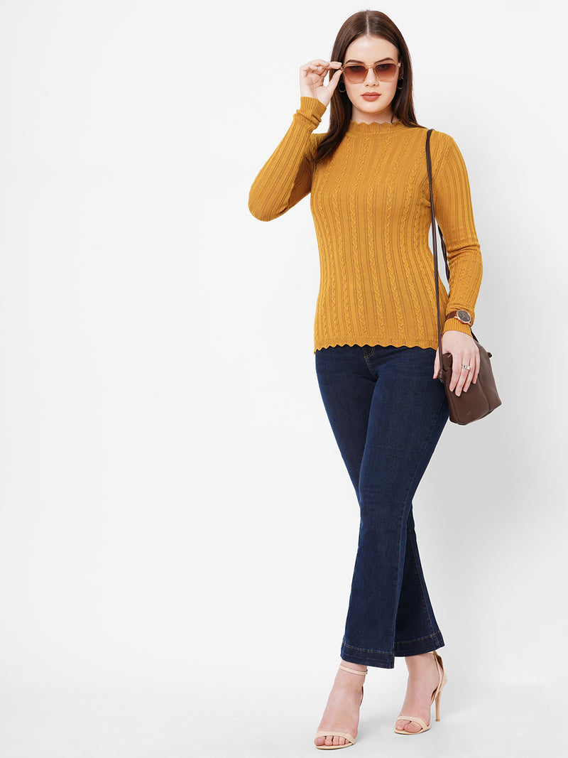 Women Honey Mustard Solid Full Length Sweaters & Sweatshirts