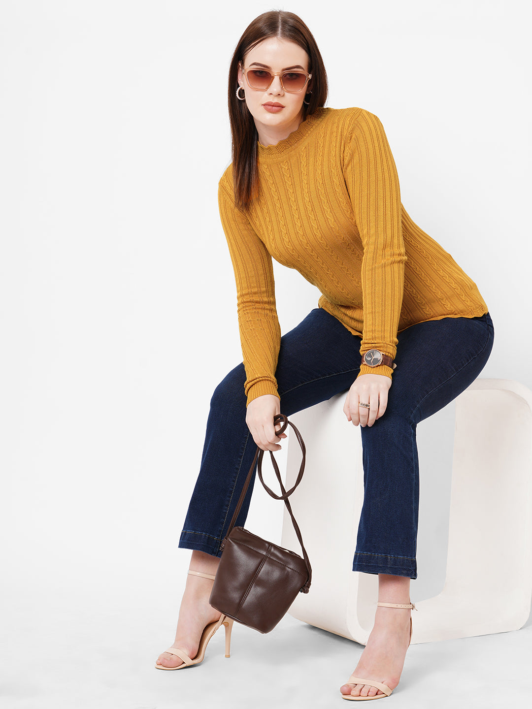 Women Honey Mustard Winter Sweater