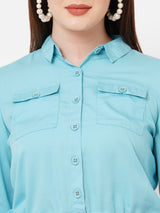 Women Turquoise Solid Three-Quarter Sleeves Shirts