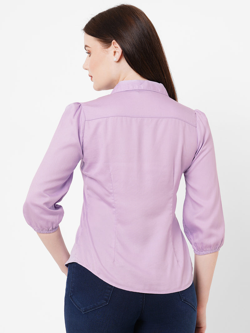 Women Lilac Solid Three-Quarter Sleeves Shirts