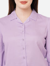 Women Lilac Solid Three-Quarter Sleeves Shirts