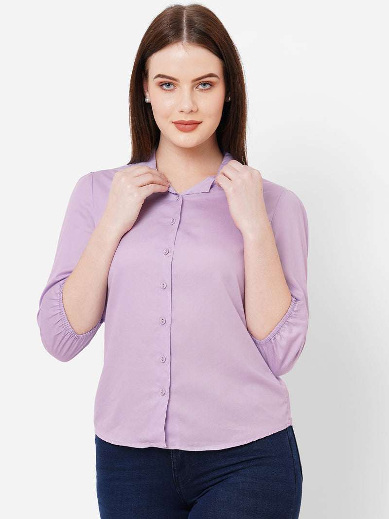 Women Lilac Solid Three-Quarter Sleeves Shirts