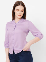 Women Lilac Solid Three-Quarter Sleeves Shirts