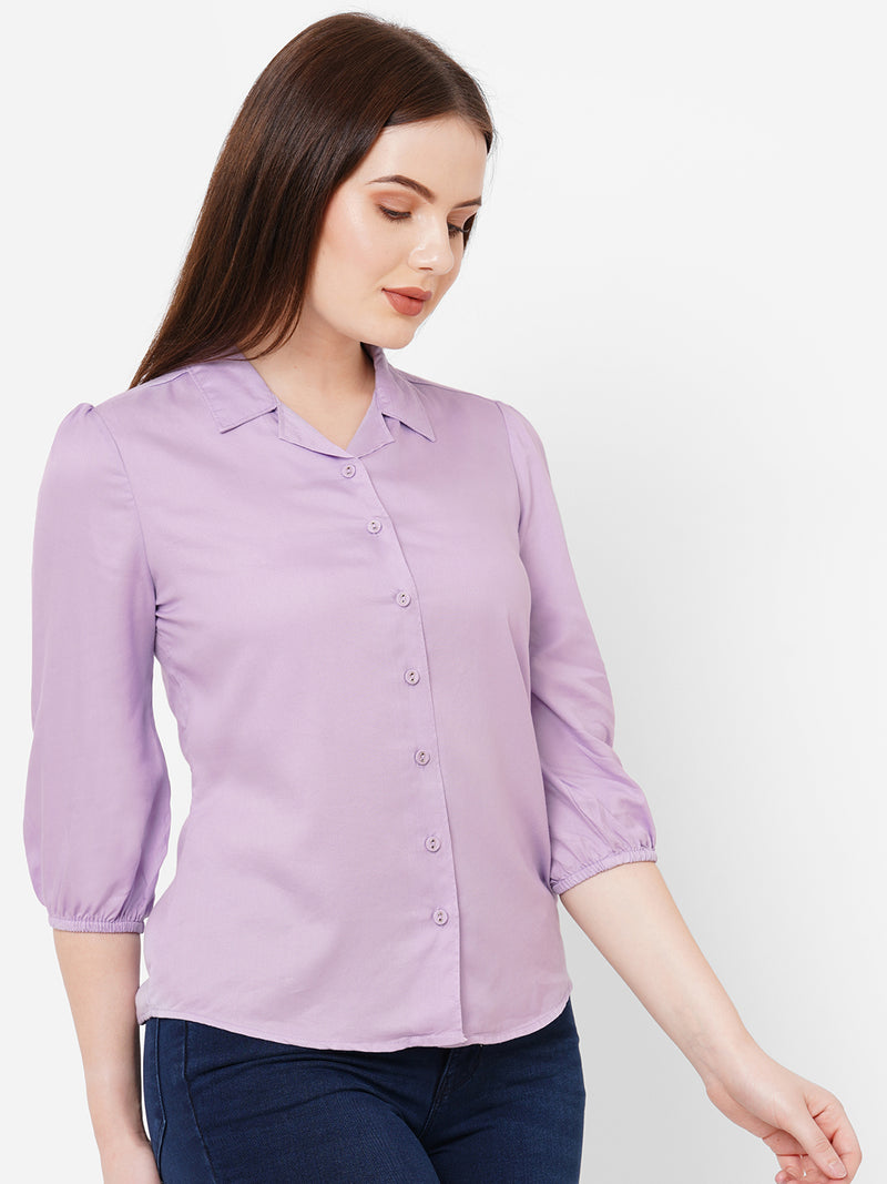 Women Lilac Solid Three-Quarter Sleeves Shirts
