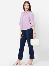 Women Lilac Solid Three-Quarter Sleeves Shirts