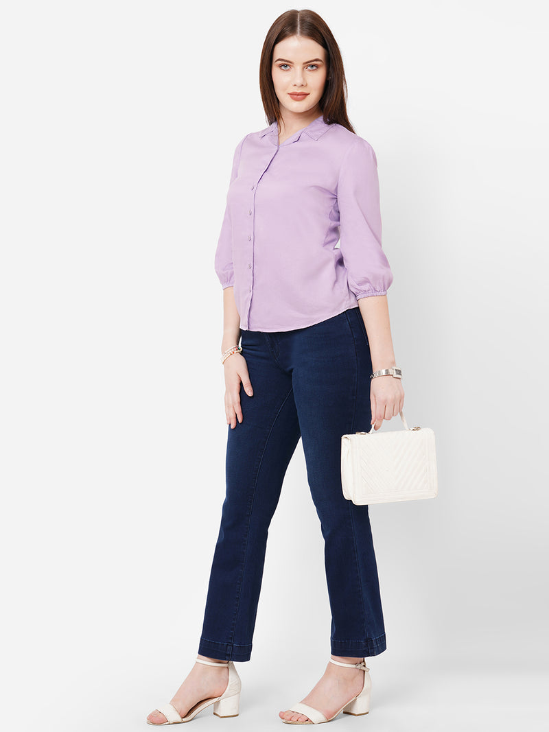 Women Lilac Solid Three-Quarter Sleeves Shirts