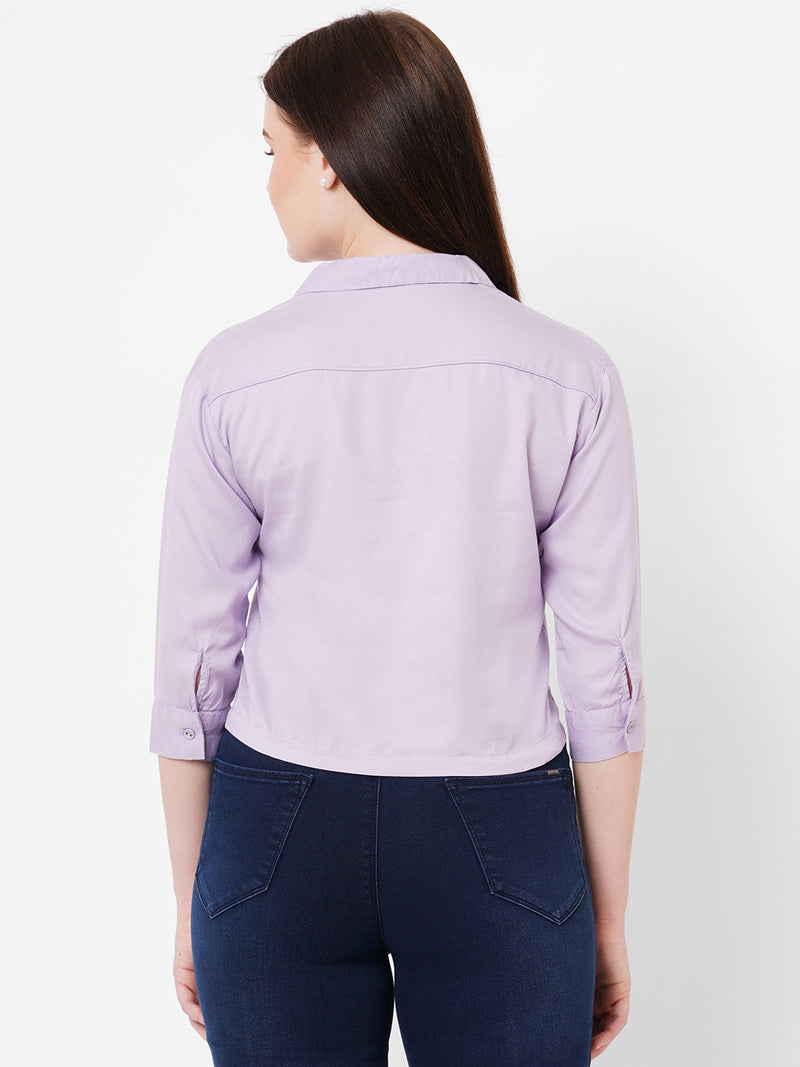 Women Lilac Solid Three-Quarter Sleeves Shirts