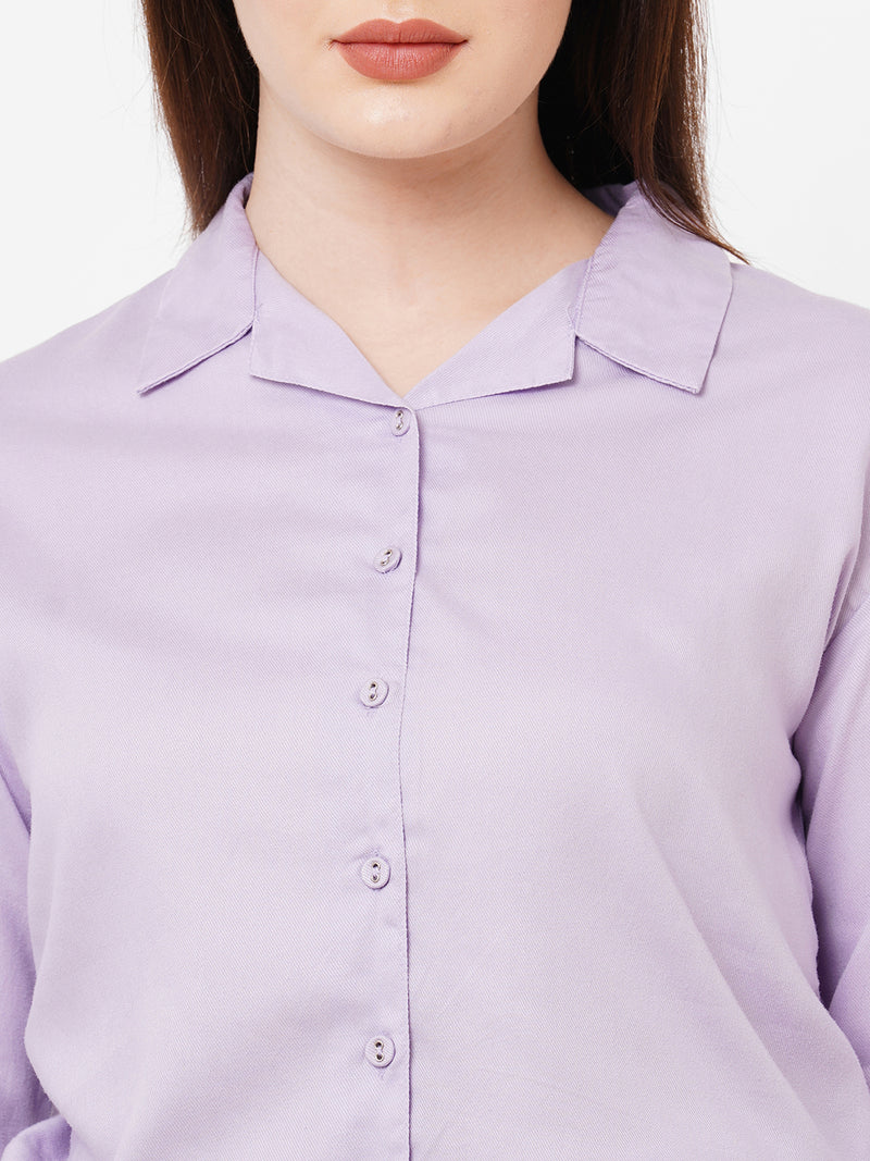 Women Lilac Solid Three-Quarter Sleeves Shirts