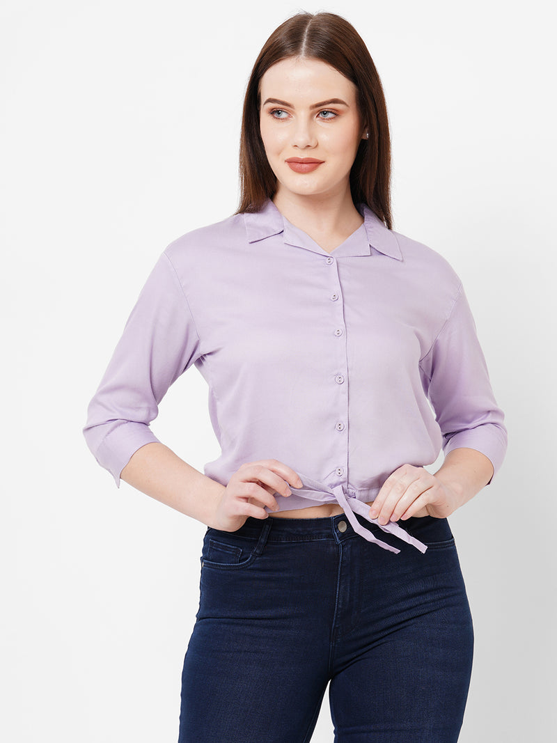 Women Lilac Solid Three-Quarter Sleeves Shirts