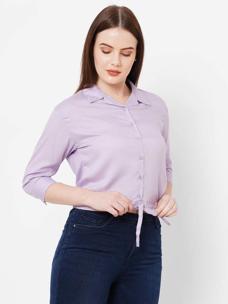 Women Lilac Solid Three-Quarter Sleeves Shirts
