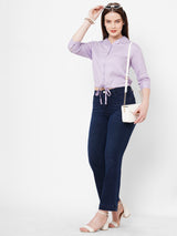 Women Lilac Solid Three-Quarter Sleeves Shirts