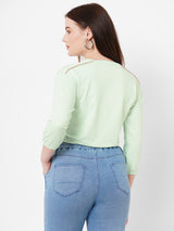 Women Mint Green Printed Full Length Athleisure Top