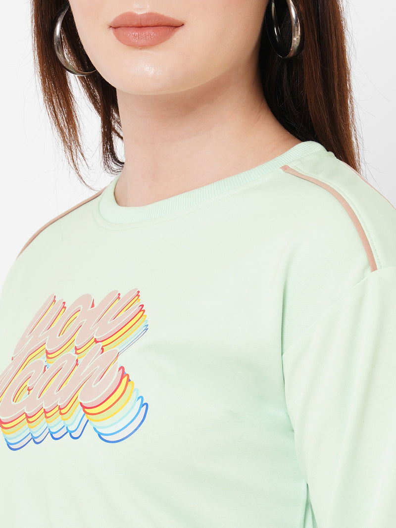 Women Mint Green Printed Full Length Athleisure Top