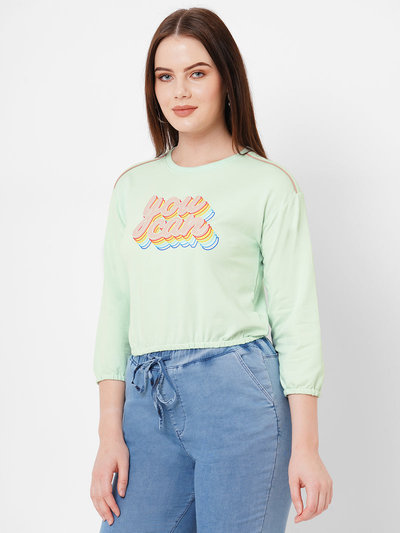 Women Mint Green Printed Full Length Athleisure Top