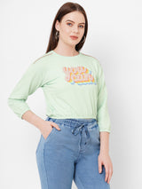 Women Mint Green Printed Full Length Athleisure Top