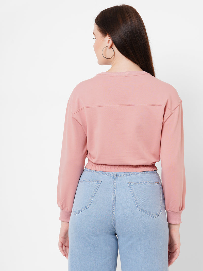 Women Blush Pink Printed Full Length Athleisure Top