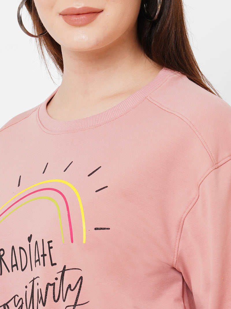 Women Blush Pink Printed Full Length Athleisure Top
