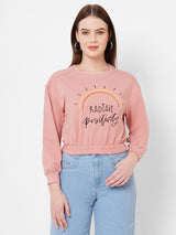 Women Blush Pink Printed Full Length Athleisure Top