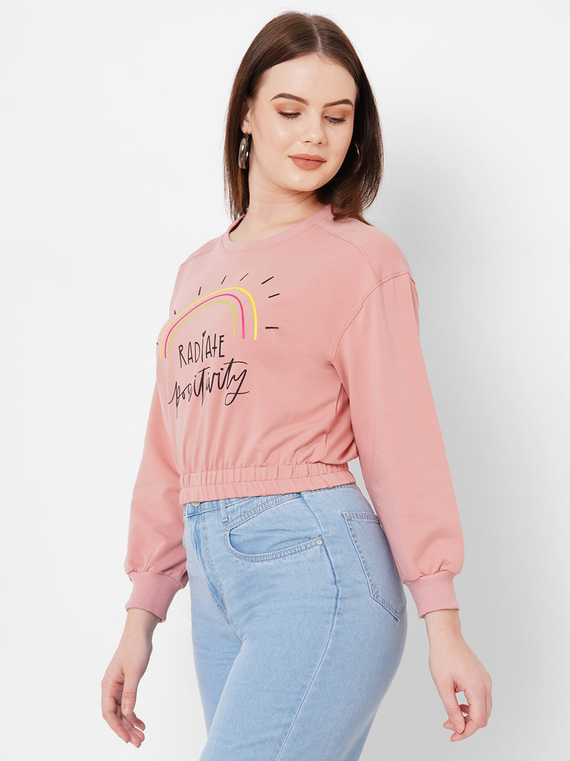 Women Blush Pink Printed Full Length Athleisure Top