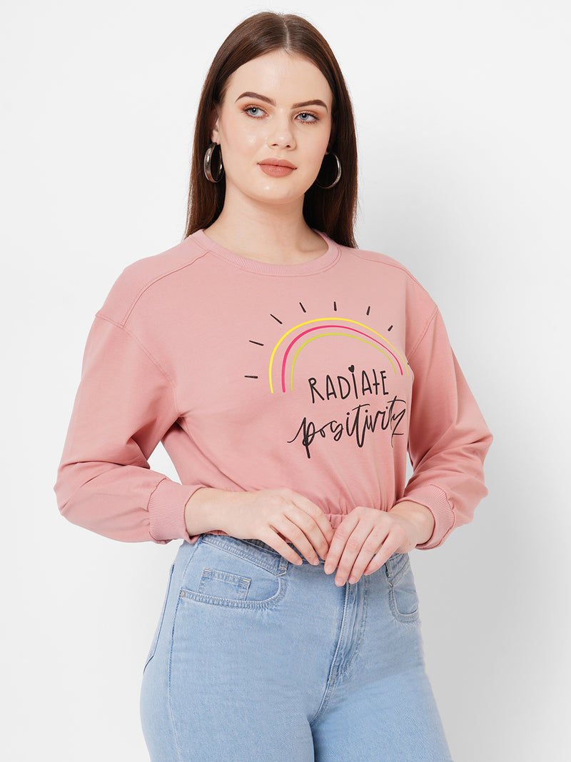 Women Blush Pink Printed Full Length Athleisure Top
