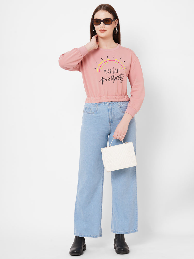 Women Blush Pink Printed Full Length Athleisure Top