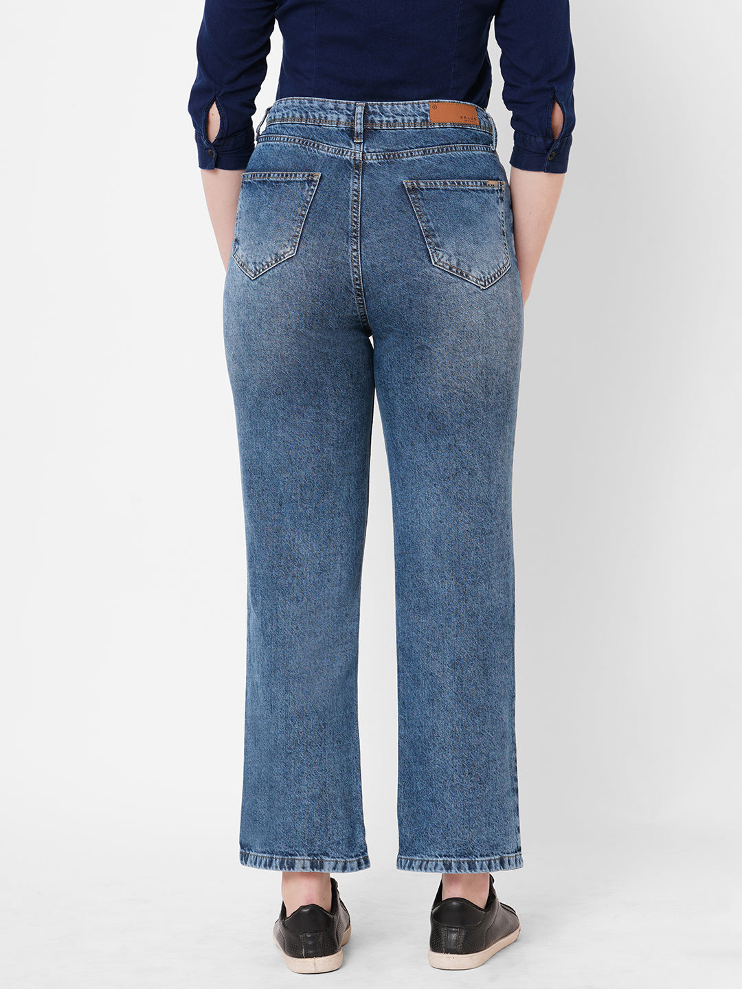 Women Blue High-Rise Loose Straight Jeans