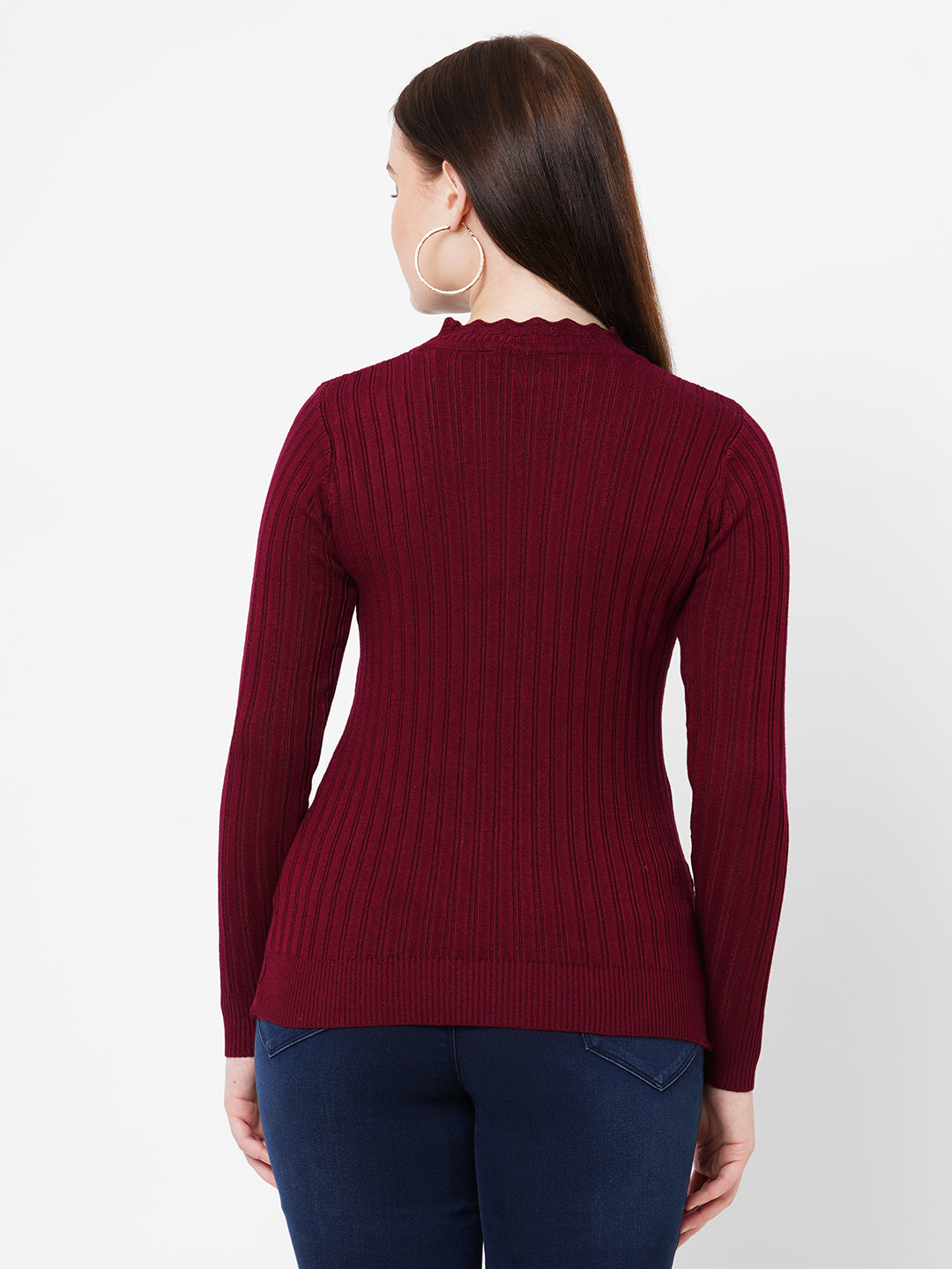 Women Maroon Slim Fit Sweater