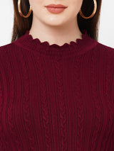 Women Maroon Solid Full Length Sweaters & Sweatshirts