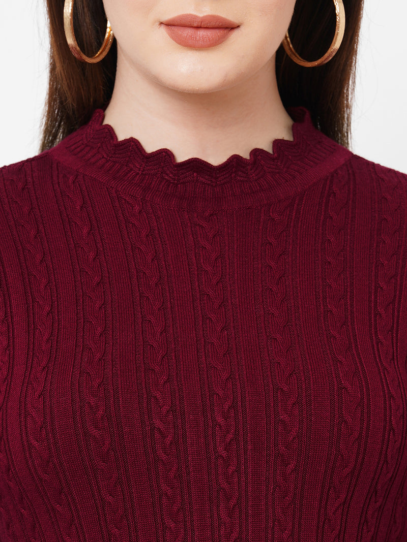 Women Maroon Solid Full Length Sweaters & Sweatshirts