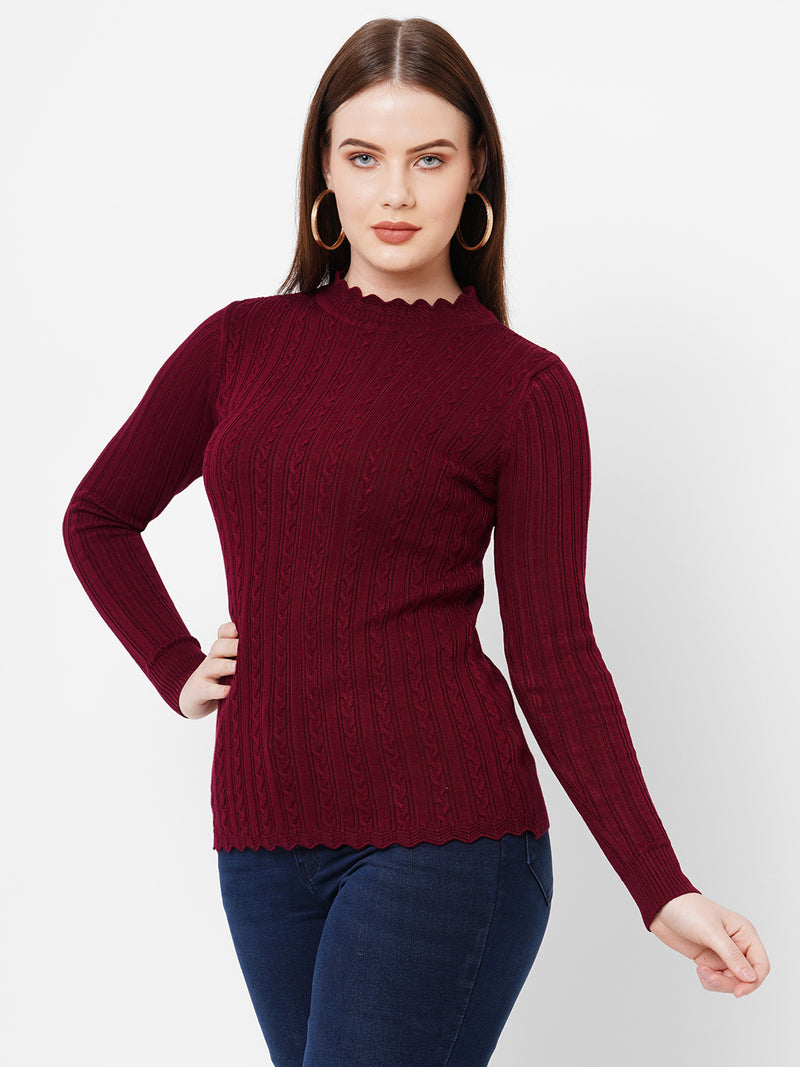 Women Maroon Solid Full Length Sweaters & Sweatshirts