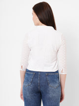 Women Bleach White Lace Three-Quarter Sleeves Shirts