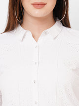 Women Bleach White Lace Three-Quarter Sleeves Shirts